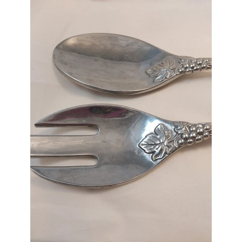 Vintage Lenox Salad Spoon Fork Server Set Aluminum Grapes Leaves 11.5”